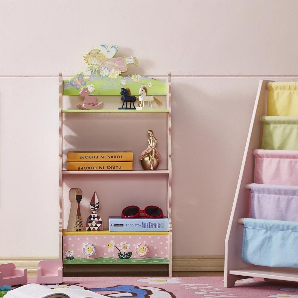 Kids Bookcase with Bright Color Painted with Flower Design  Hand Carved and Painted