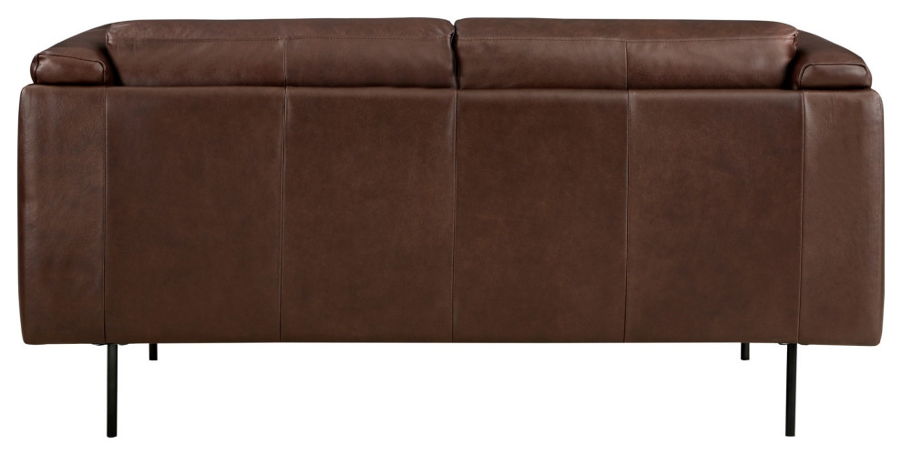 Sen 63 quotLow Back Tufted Loveseat  Brown Top Grain Leather  Metal Legs   Midcentury   Loveseats   by VirVentures  Houzz