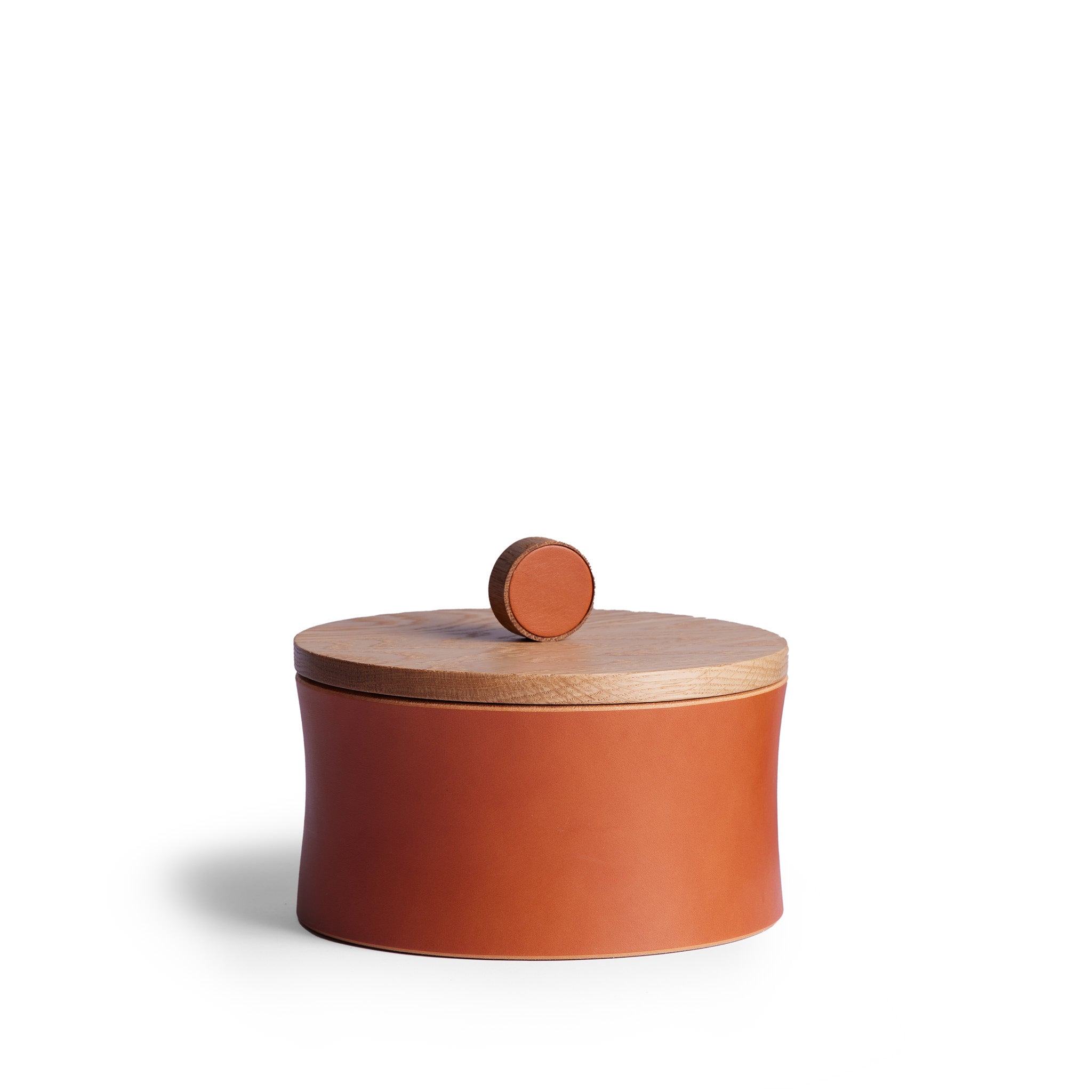 Circle Container in Oak and Tan Leather