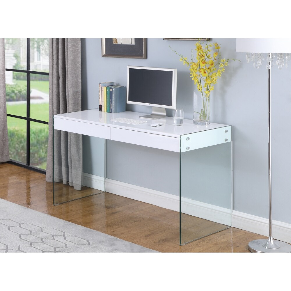 Somette Contemporary Gloss White   Glass Desk