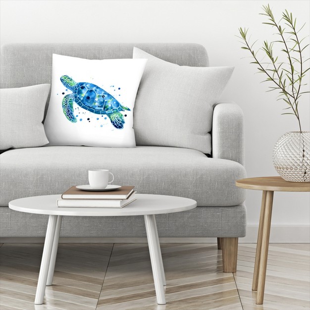 Americanflat Animal Minimalist Sargasso Blue Sea Turtle Throw Pillow By Sam Nagel