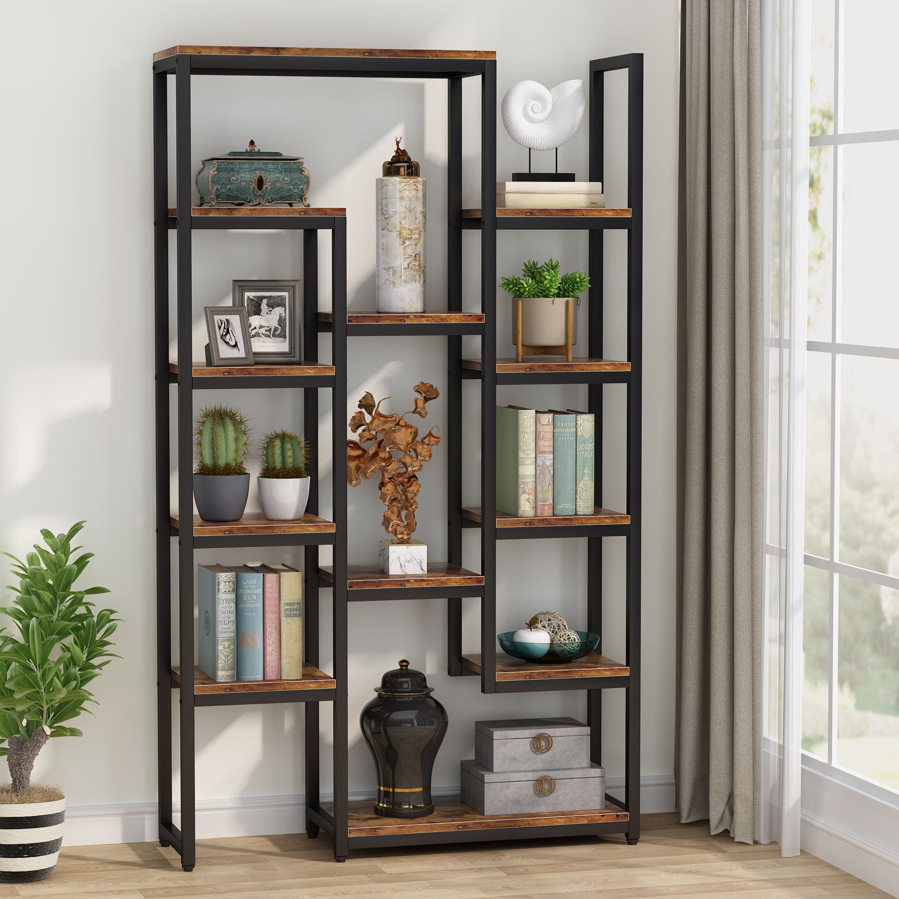 70.9 Bookshelf Display Bookcase with 12 Open Shelves