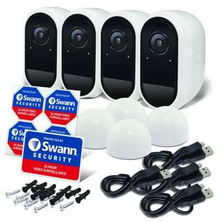 Swann Refurbished Wire-Free Cam Battery Wireless IndoorOutdoor Standard Security Camera with Face Recognition White (4-Pack) R-SOIFI-CAMWPK4-GL