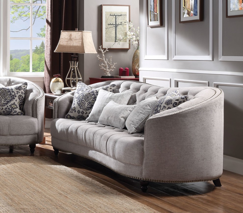 Acme Saira Stationary Down Feather Sofa  Light Gray Fabric   Traditional   Sofas   by HedgeApple  Houzz