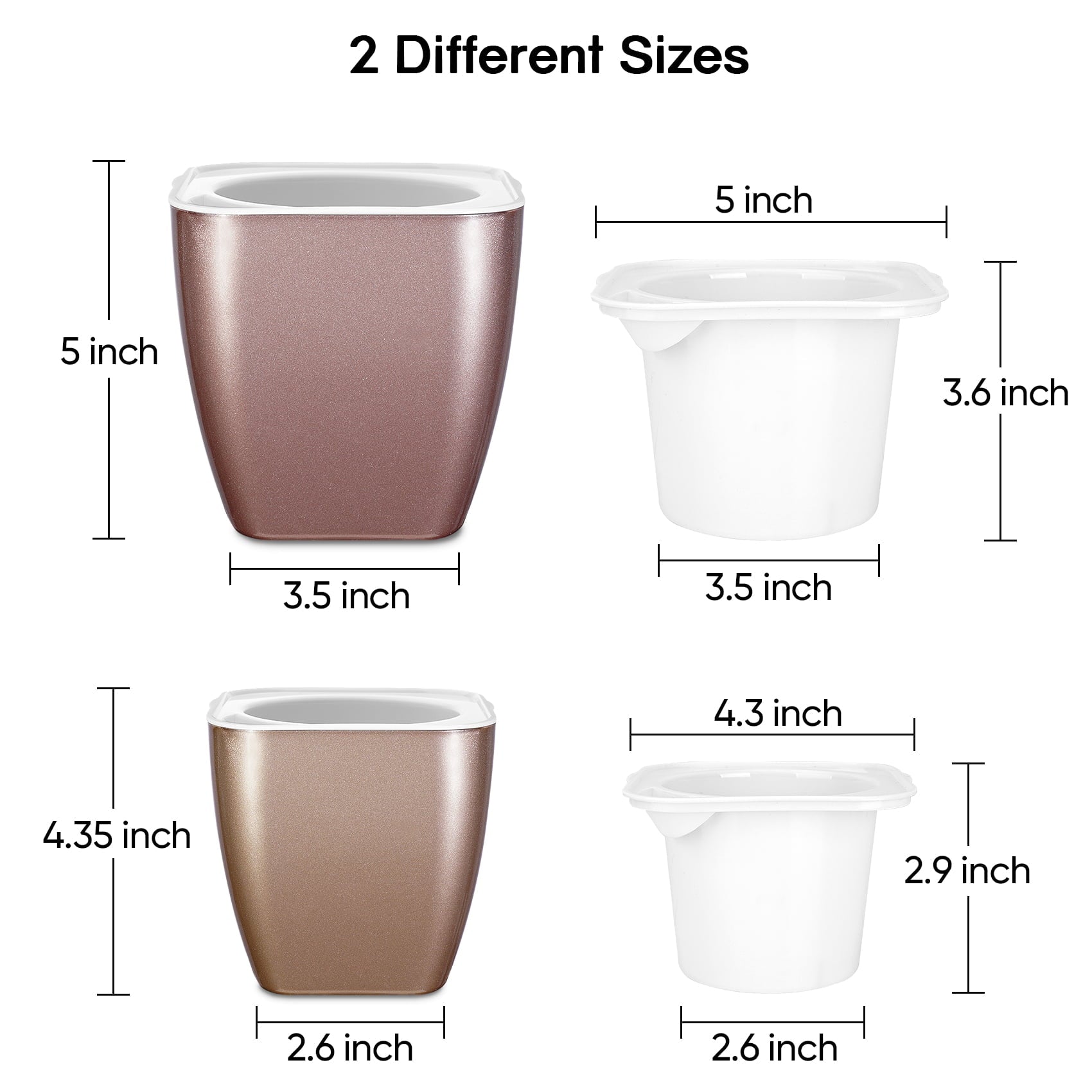 HEMOPLT Pack of 6 Self Watering Planters, 5/6.8 Inch Simulated Metallic Plant Pots, Thickness of 0.15" Sturdy Flower Pots, Ideal Birthday (Champagne Gold, Black Silver, Rose Gold) Plastic