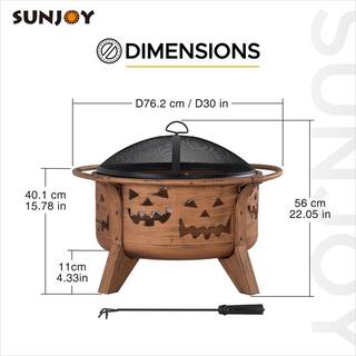 Sunjoy Ambercove 30 In. Outdoor Steel Jack-O-Lantern Motif Round Wood Burning Firepit A301026900