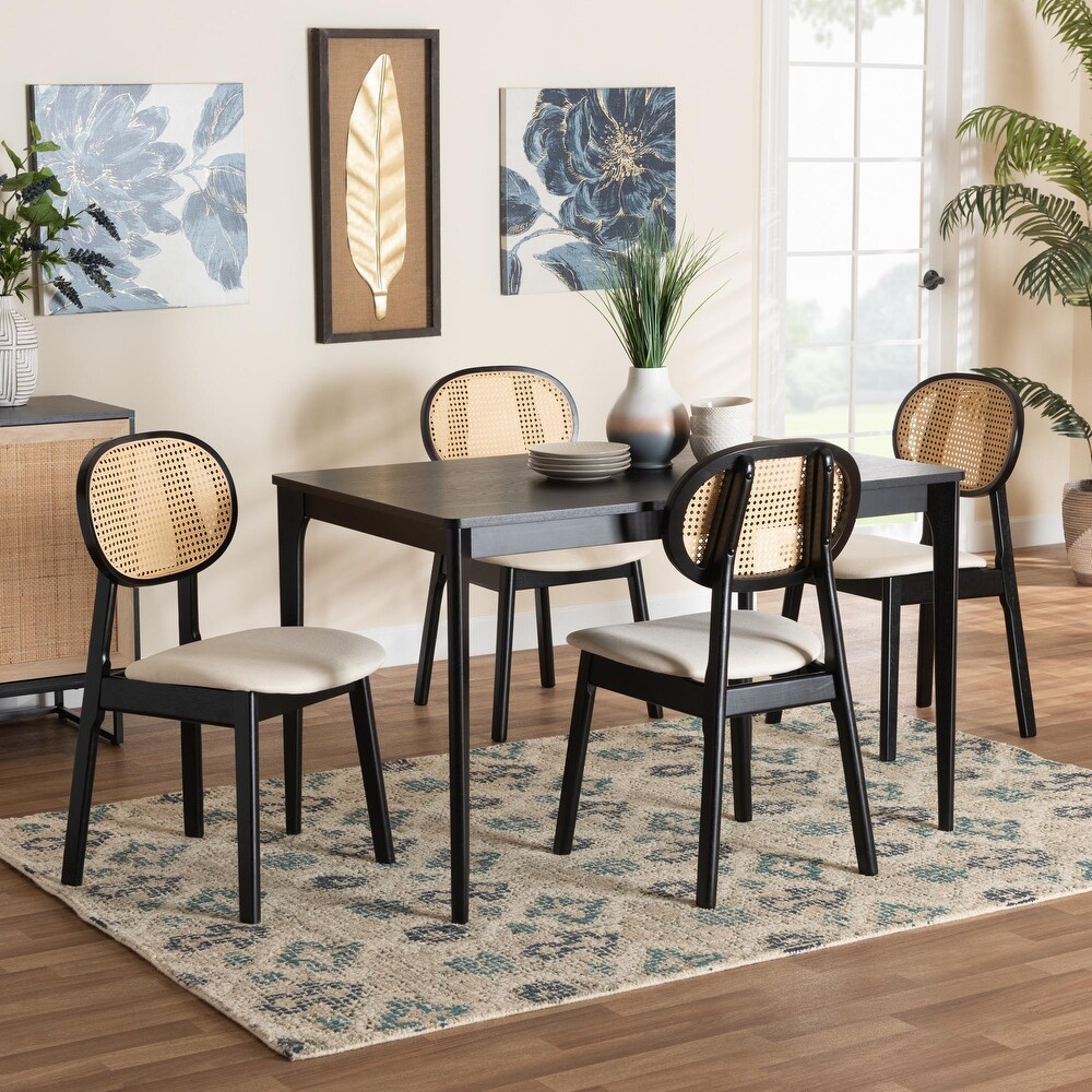 Darrion Mid Century Modern Fabric and Finished Wood Dining Set