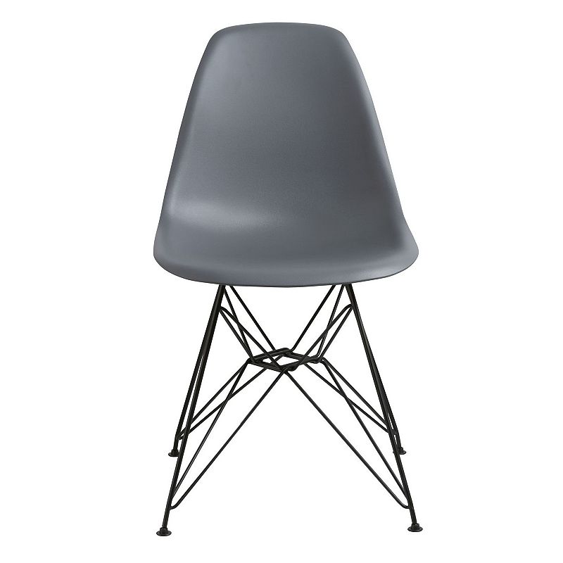 Deep Back Plastic Chair with Metal Eiffel Style Legs， Gray and Black