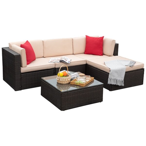 Homall 5 Pieces Wicker Patio Furniture Sets Rattan Outdoor Sectional Sofa