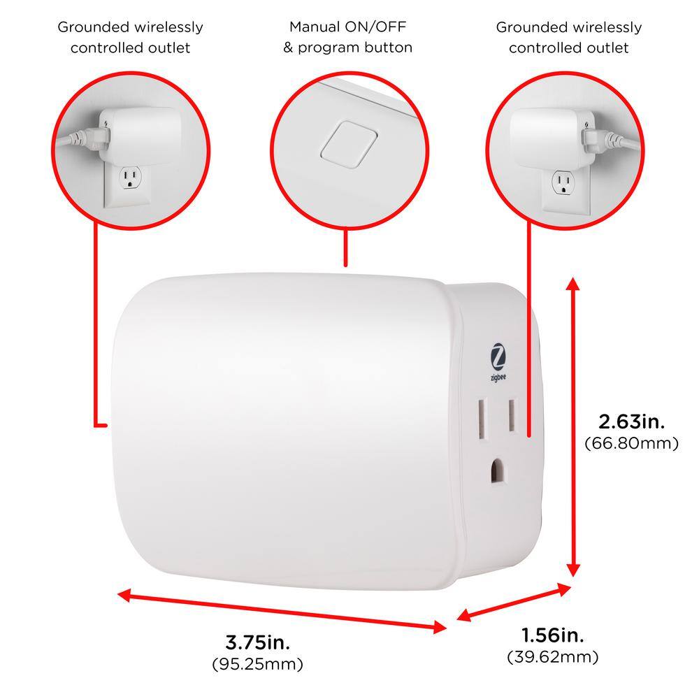 Enbrighten Zigbee 15 Amp 120-Voltage Smart Dual Outlet Control Plug-In White 43094