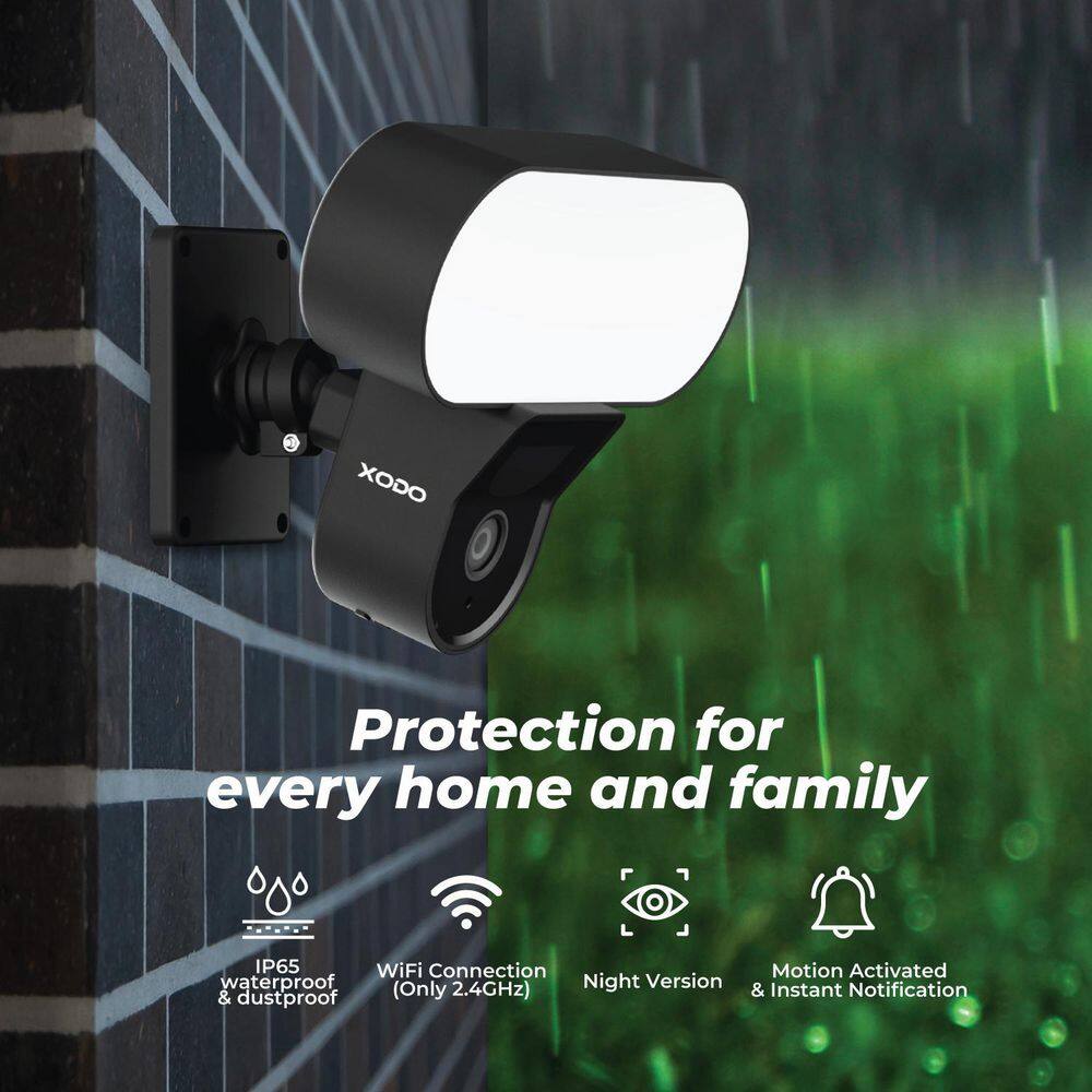 Xodo Floodlight Security Camera E9 Smart Outdoor Surveillance with PIR Motion Detection and 2-Way Talk E9