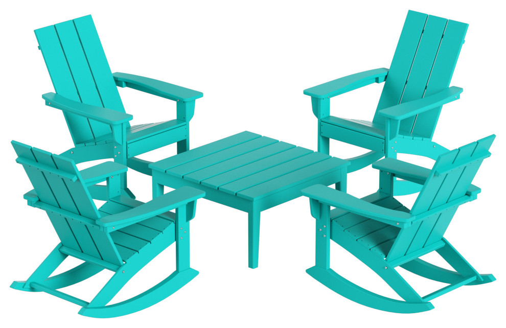 WestinTrends 5PC Outdoor Patio Adirondack Rocking Chairs  Accent Table Set   Transitional   Outdoor Lounge Sets   by WestinTrends  Houzz