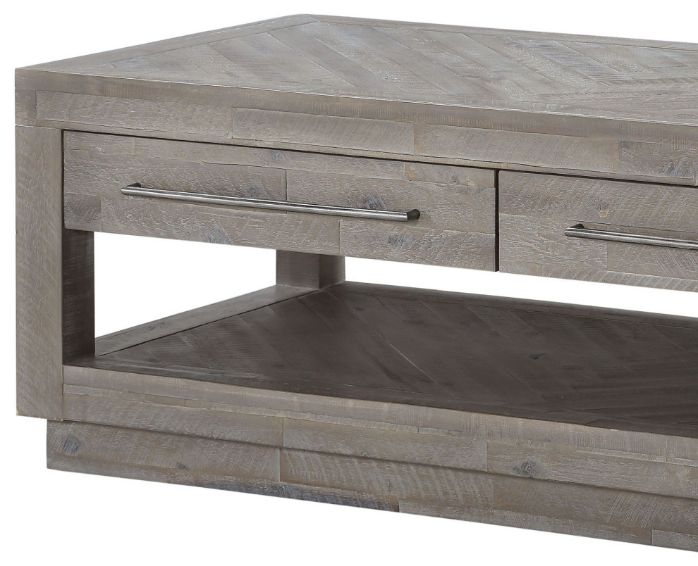 2 Drawer  amp1 Bottom Shelf Coffee Table With Metal Handle Pull  Rustic Latte Gray   Transitional   Coffee Tables   by VirVentures  Houzz