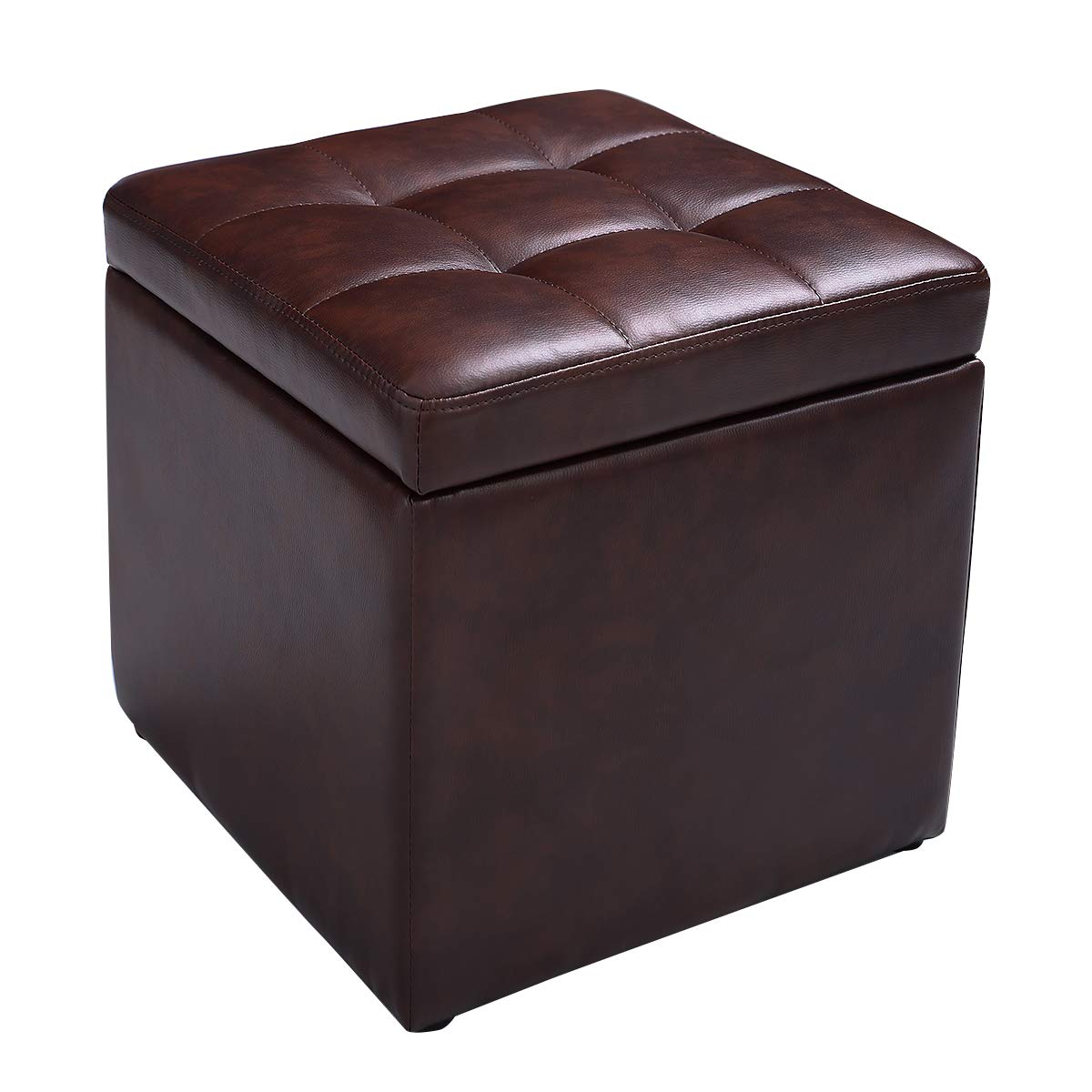 Giantex 16'' Cube Ottoman Pouffe Storage Box Lounge Seat Footstools W/ Hinge Top and Bottom