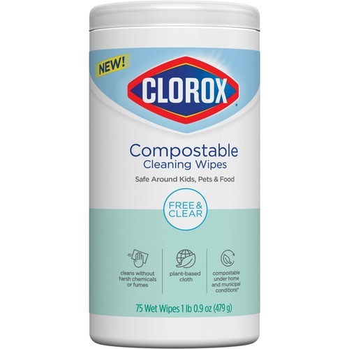 Clorox Free amp Clear Compostable Cleaning Wipes  CLO32486