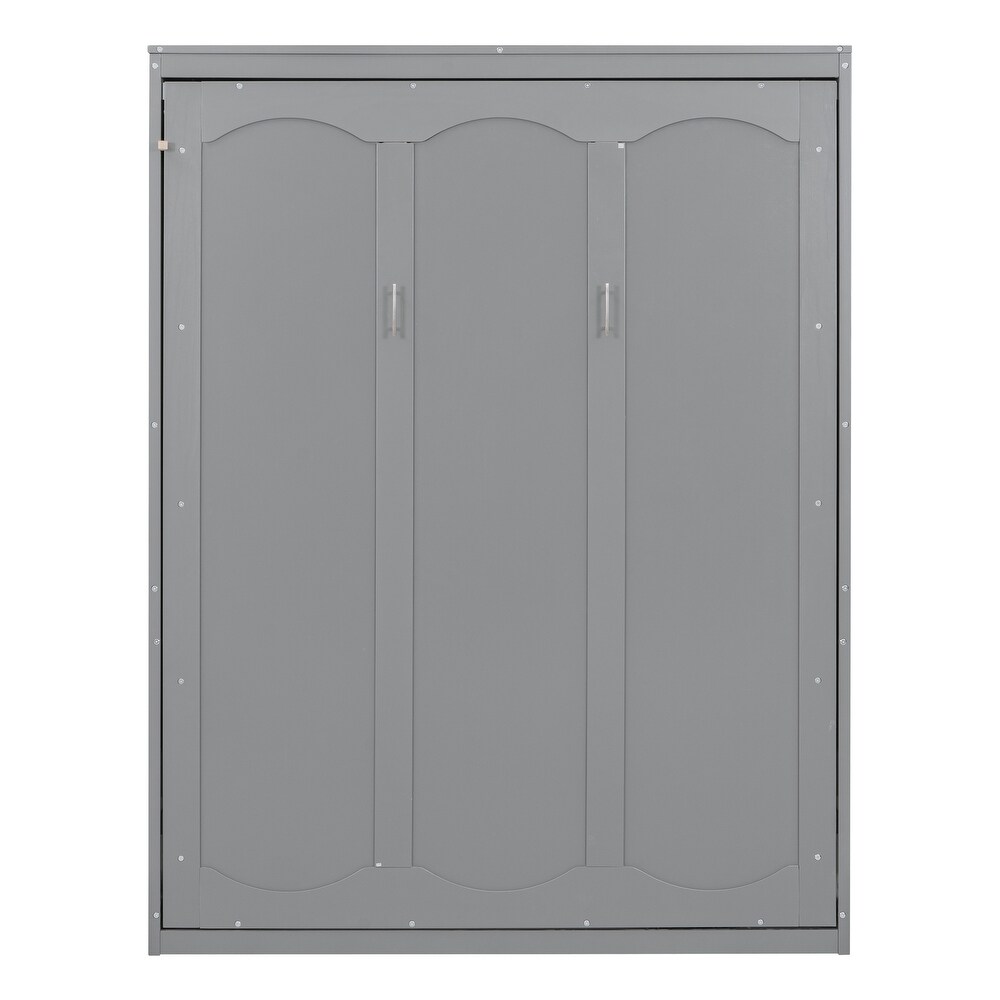 Apartment Murphy Bed Queen Size Cabinet Wall Bed with Shelves Dual Piston Metal Folding Mechanism Designed Murphy Bed  Grey