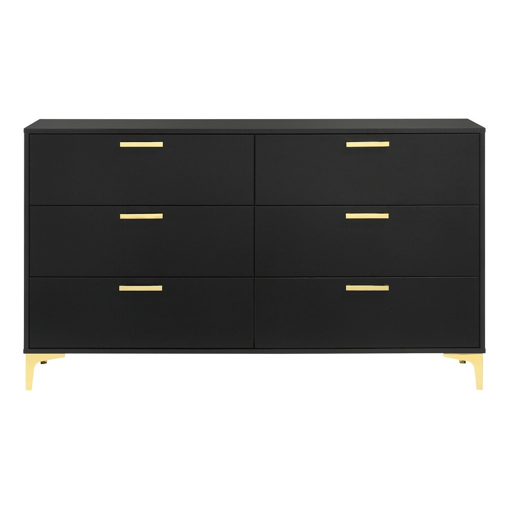 Lexie Black and Gold 6 Drawer Rectangular Dresser