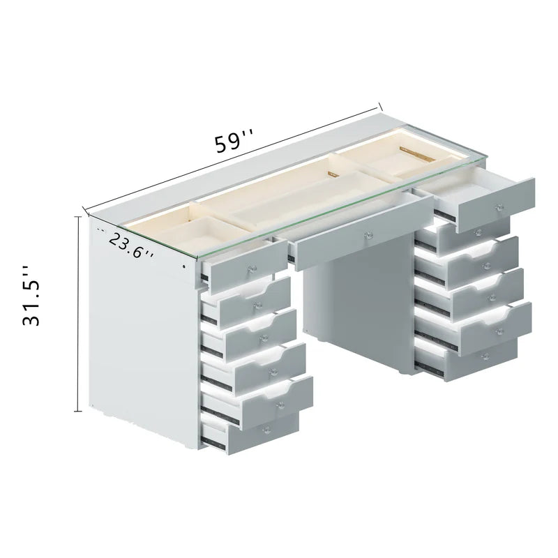 Eva Vanity Desk - 13 Storage Drawers with Full Light   VNT-EVA-C01-WHT