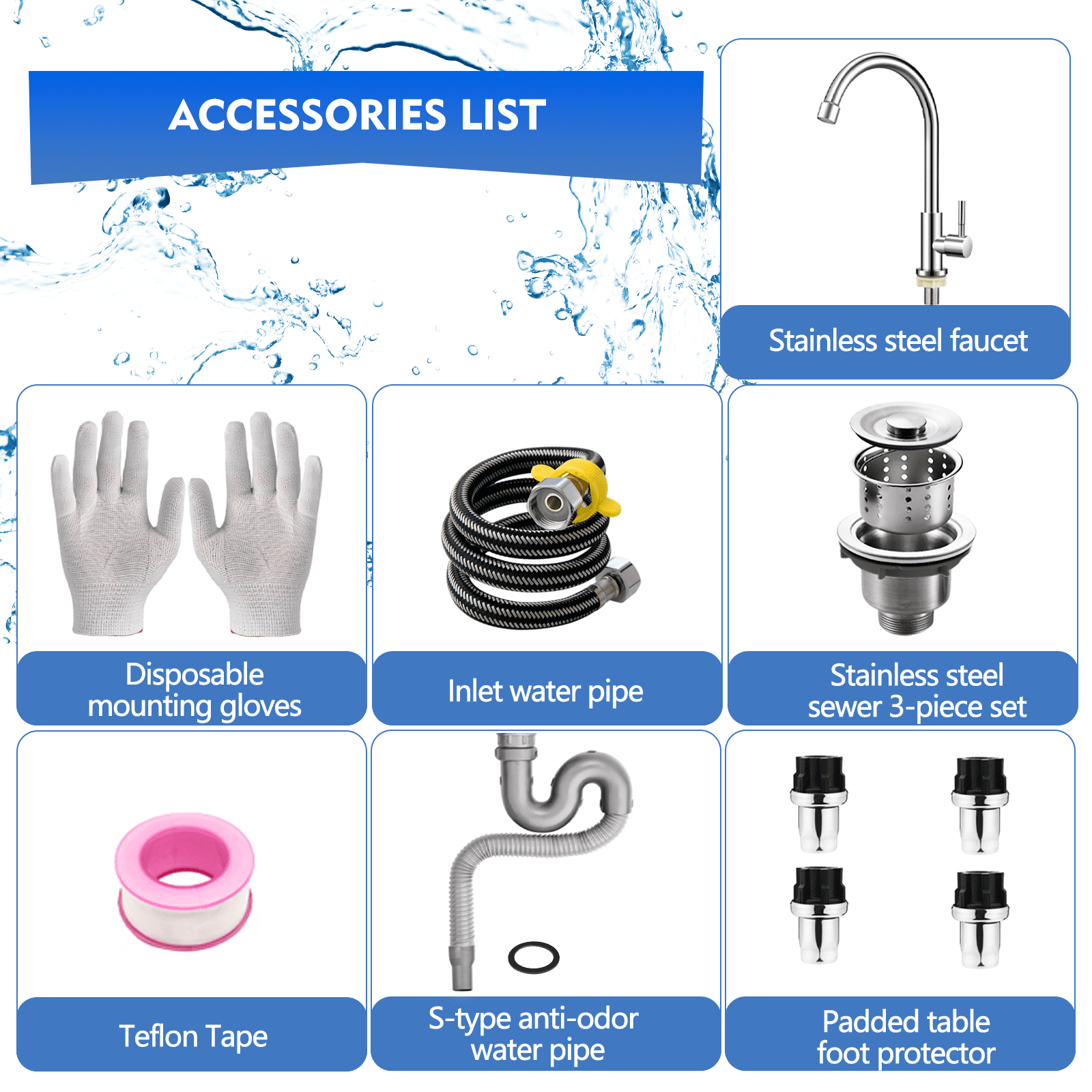 RIOUSERY Stainless Steel Sink, Free Standing Commercial Restaurant Kitchen Sink Set, Faucet & Drainboard, Prep & Utility Washing Hand Basin, Workbench & Storage Shelves Indoor Outdoor -47"x19.7"x31.5"