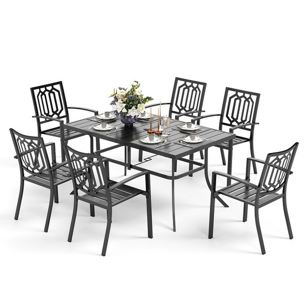 MAISON ARTS Patio Dining Set 7 Piece Metal Rectangle Patio Table with 2.6