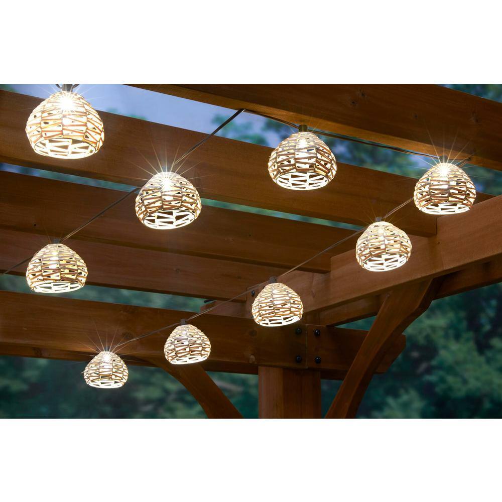 Hampton Bay OutdoorIndoor 10 ft. Plug-In Round Globe Bulb LED Rattan String Light SL9522