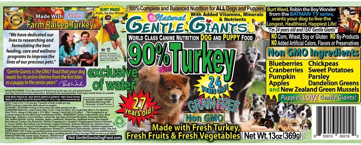 Gentle Giants Non-GMO Dog and Puppy Grain-Free Turkey Wet Dog Food