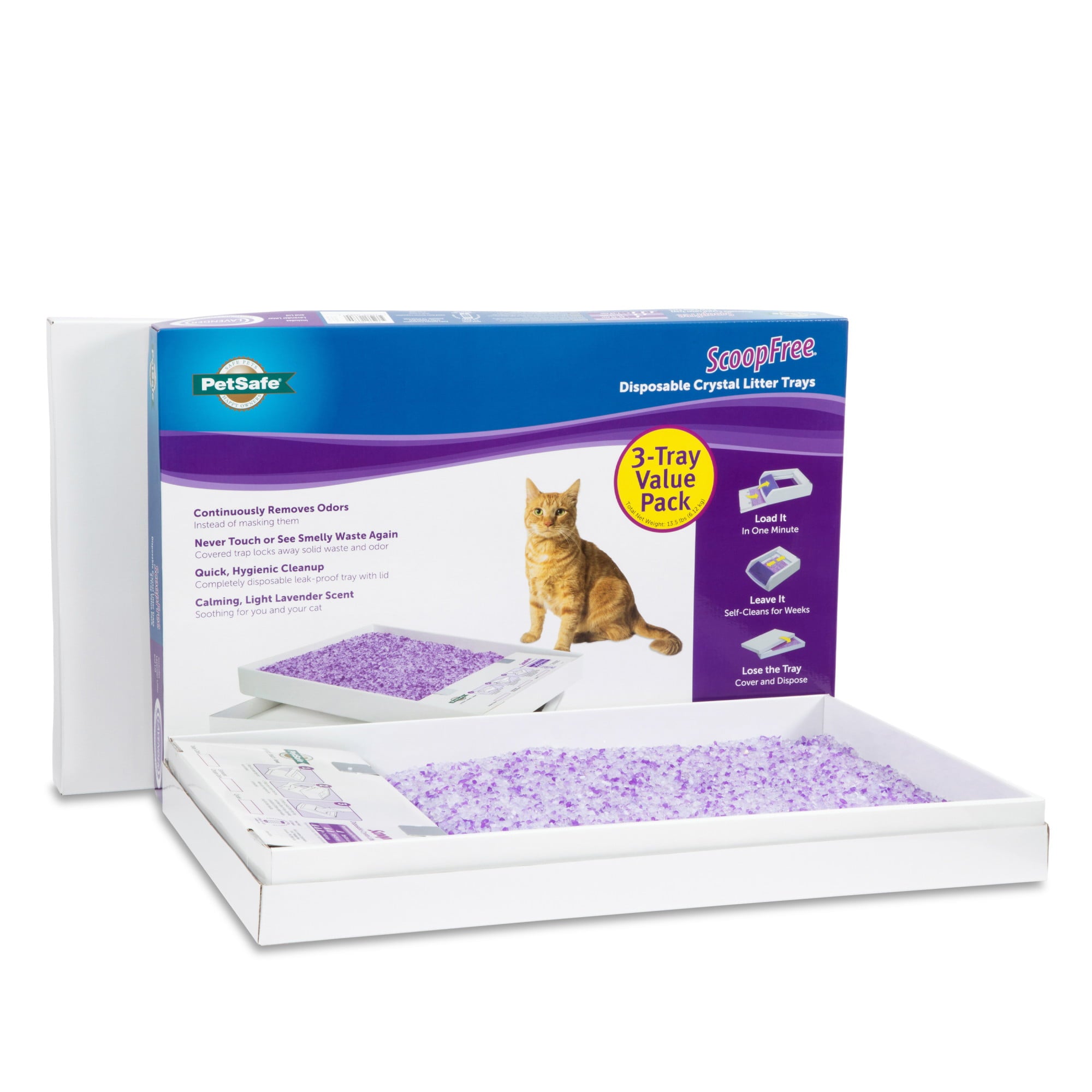 PetSafe ScoopFree Complete Replacement Lavender Scented Crystal Litter Tray， 3-Pack  Easy Cleanup with Disposable Tray  Includes Leak Protection and Low Tracking Litter