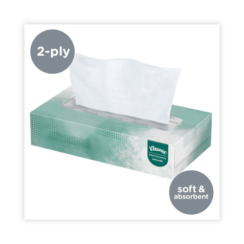 Kleenex Naturals Facial Tissue for Business， Flat Box， 2-Ply， White， 125 Sheets/Box， 48 Boxes/Carton (21601)