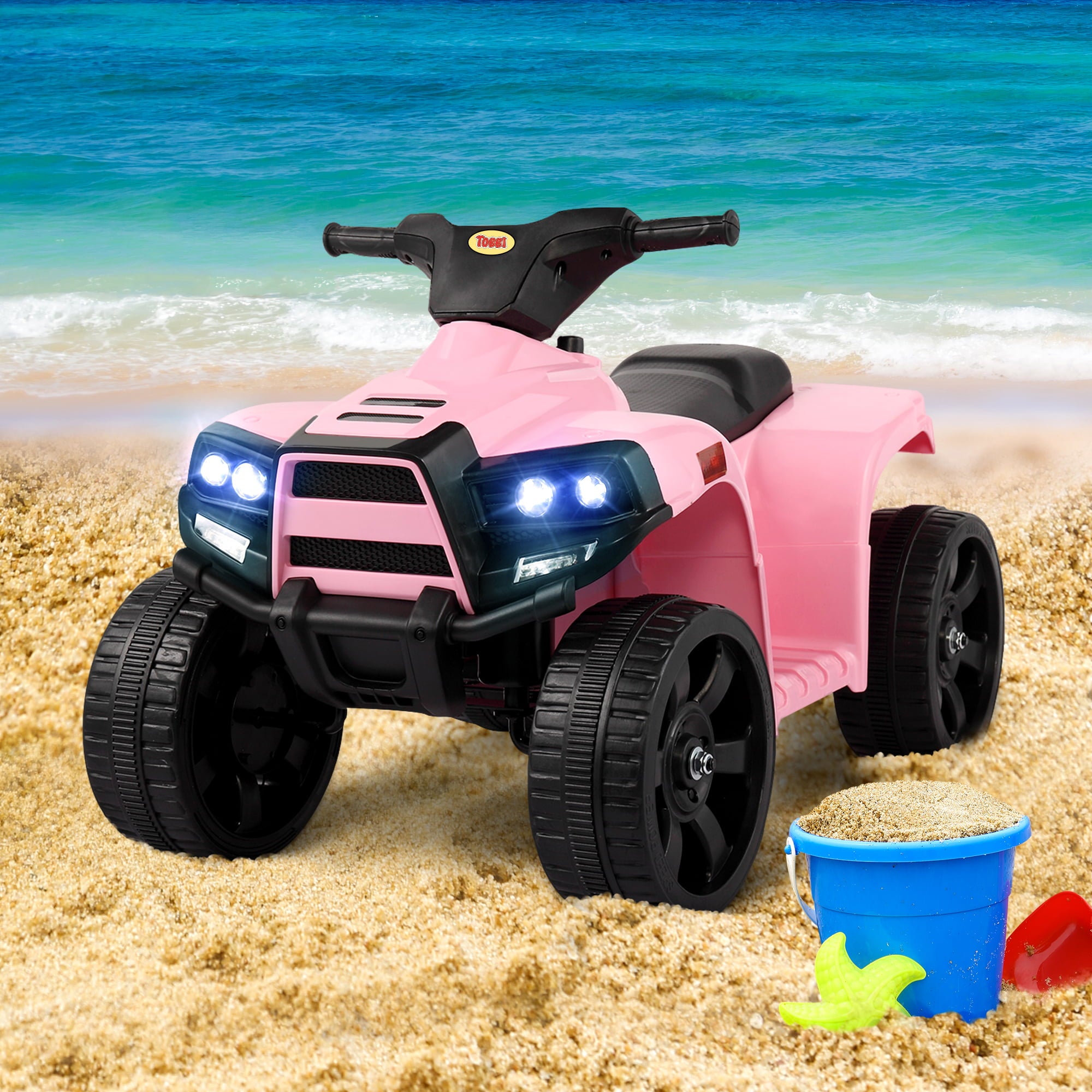 TOBBI 6V Kids Ride on ATV Quad Car 4-Wheeler Electric Toy Car W/ LED Headlight, Horn Speed Indicator, Pink