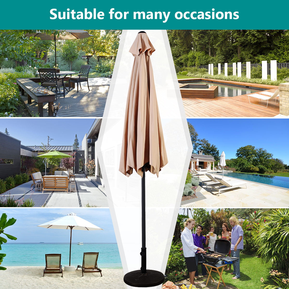 Costway 10FT Patio Umbrella 6 Ribs Market Steel Tilt W/Crank Outdoor Garden Beige