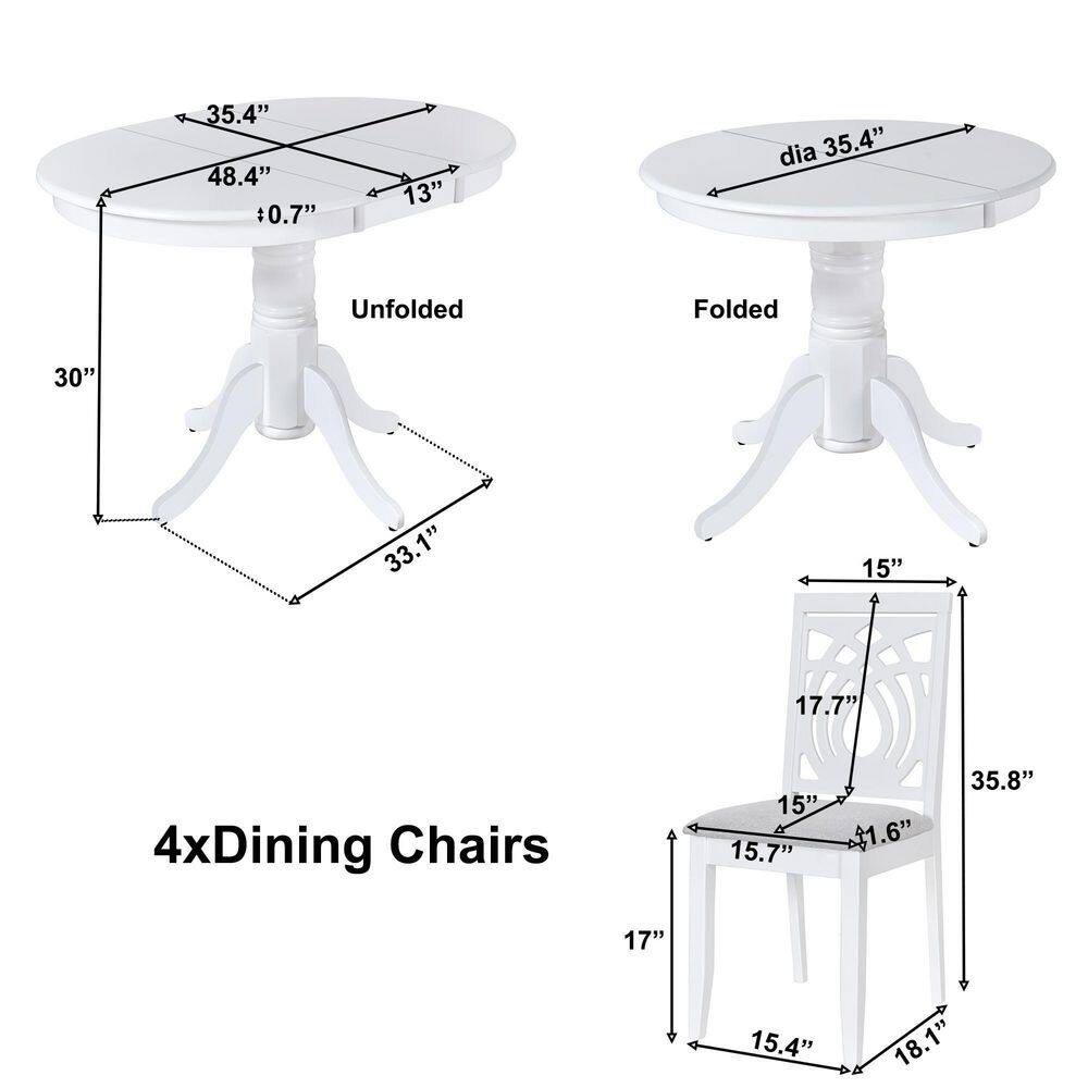 Harper  Bright Designs Mid-Century 5-Piece White Round MDF Top Dining Set Seats 4 With Extendable Table DT130AAK