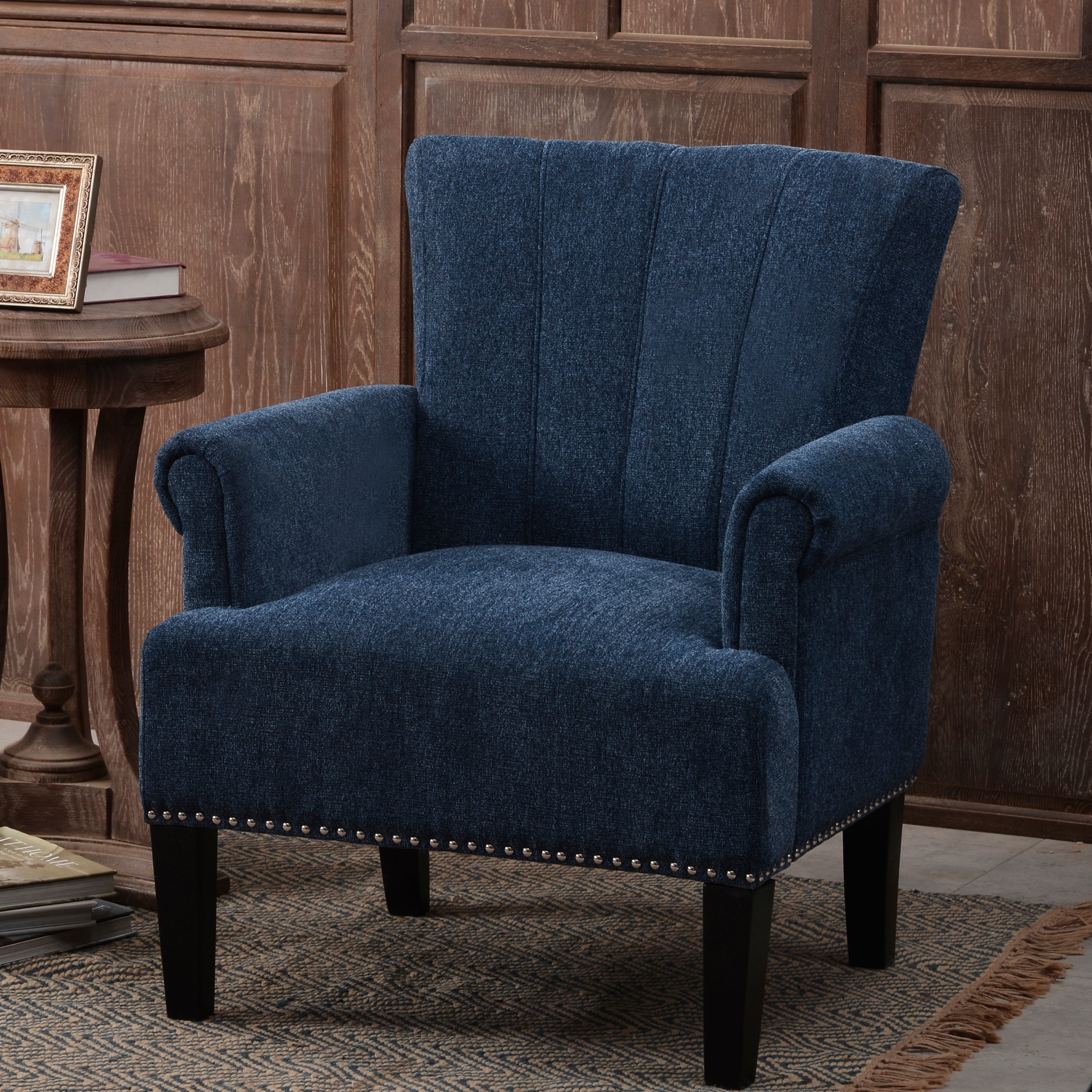 Upholstered Chair Polyester Armchair with Rivet Tufted, Accent Chairs for Bedroom and Living Room