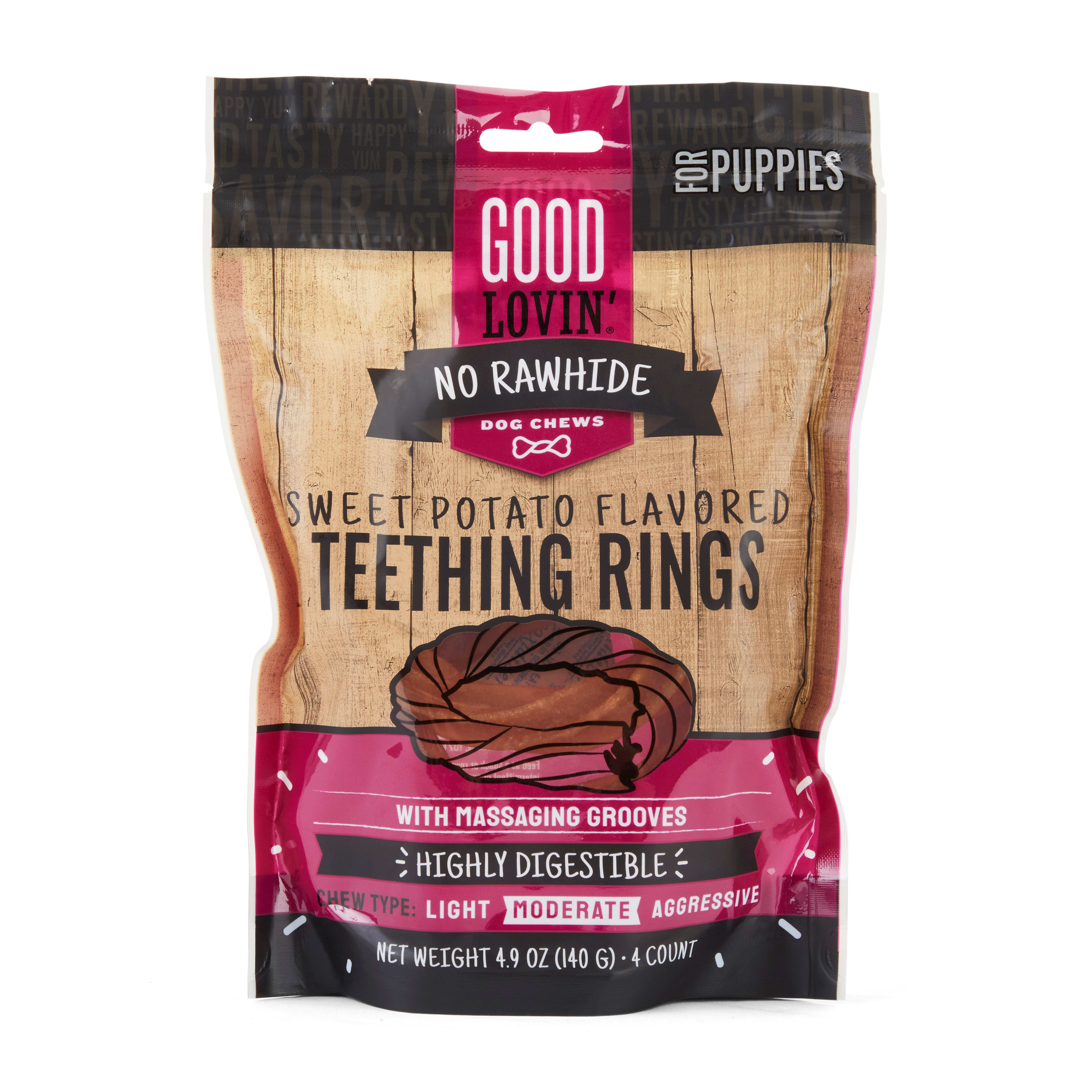 Good Lovin' Sweet Potato Flavor Pup Ring Dog Chew， 4.9 oz.， Count of 4