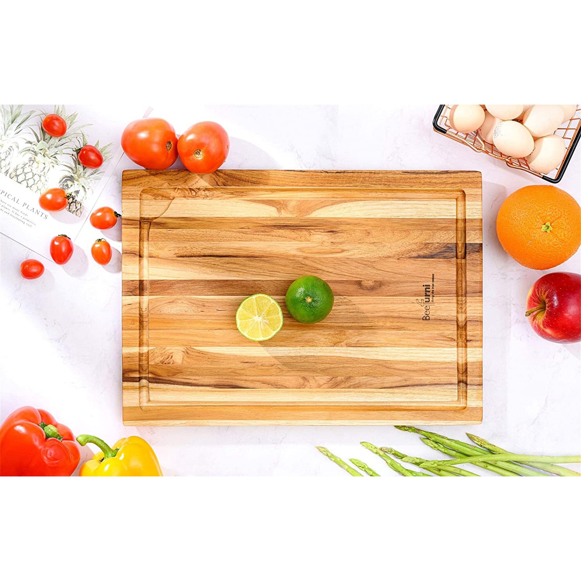 10 Pc Cutting Chopping Board Small Durable Teak Wood W/ Juice Groove