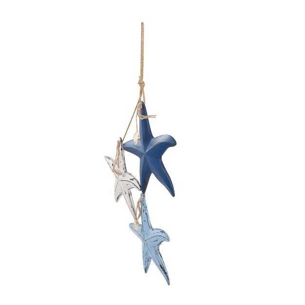 Wooden Starfish Distressed Layered Wall Decor With Hanging Rope And Decorative Shell Accents Blue Olivia amp May