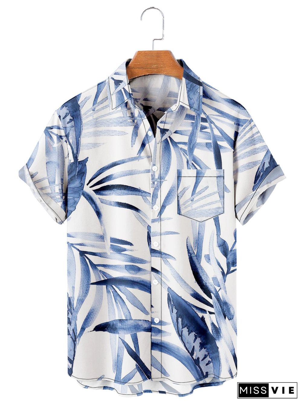 Hawaiian Leaf Print Men's Large Shirt