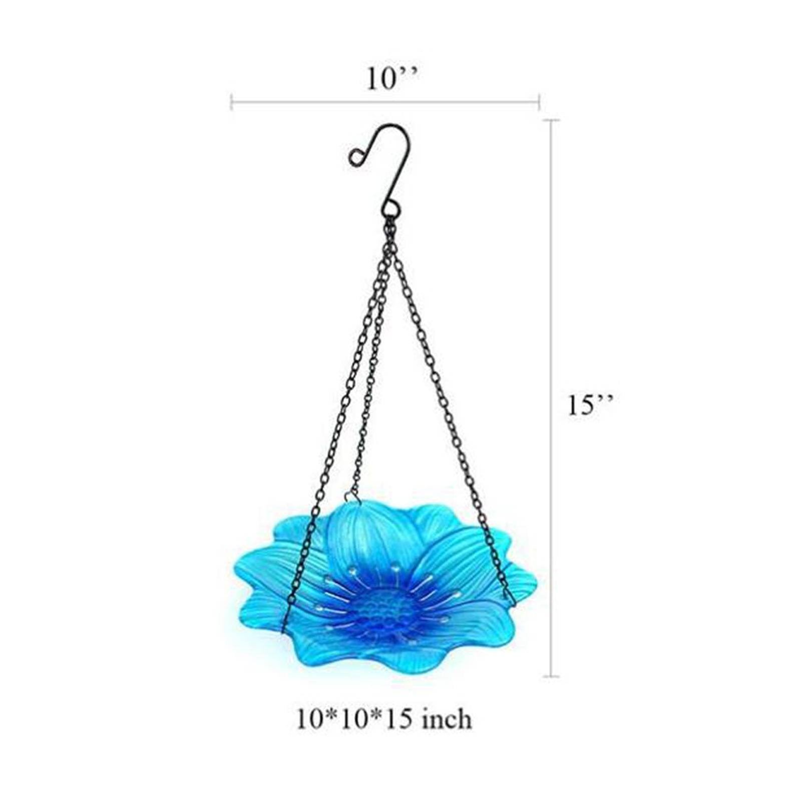 Hanging Bird Bath for Outdoor Patio Backyard Glass Bowl Bird Bath with Metal Chain and Hook 10inch