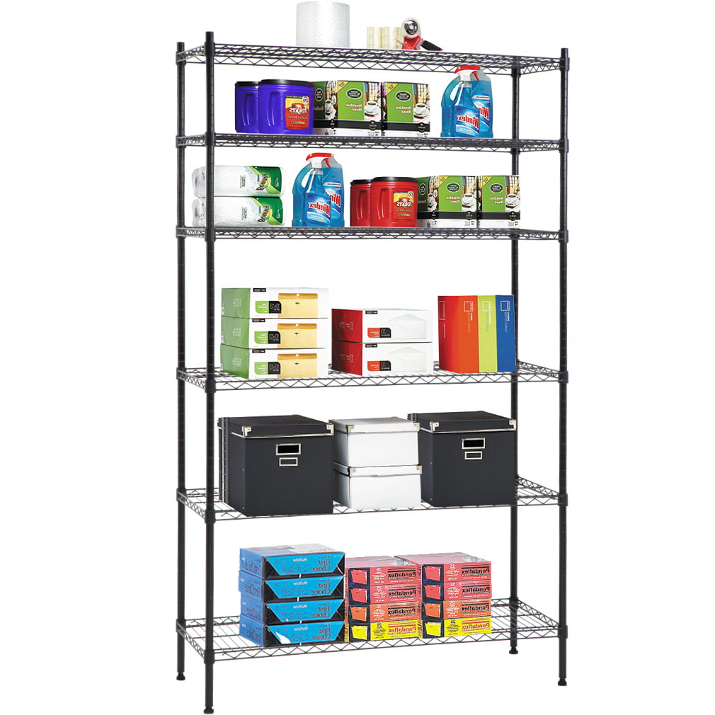 6 Shelf Wire Shelving Unit Heavy Duty Metal Storage Shelves NSF Wire Shelf Organizer Black Height Adjustable Utility Rolling Steel Commercial Grade Layer Shelf Rack For Kitchen Bathroom Office