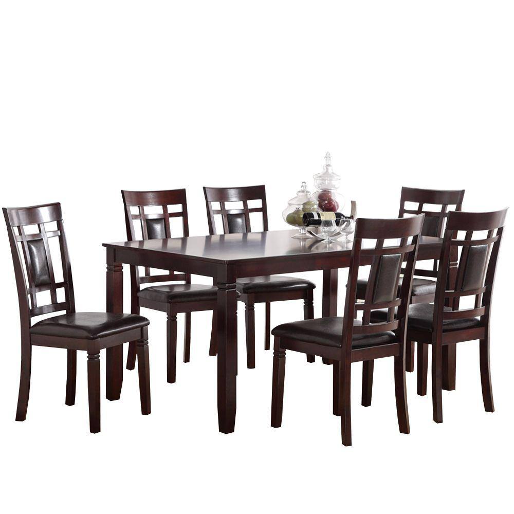 Benjara Modish Espresso Brown Rubber Wood 7 Piece Dining Set BM167136