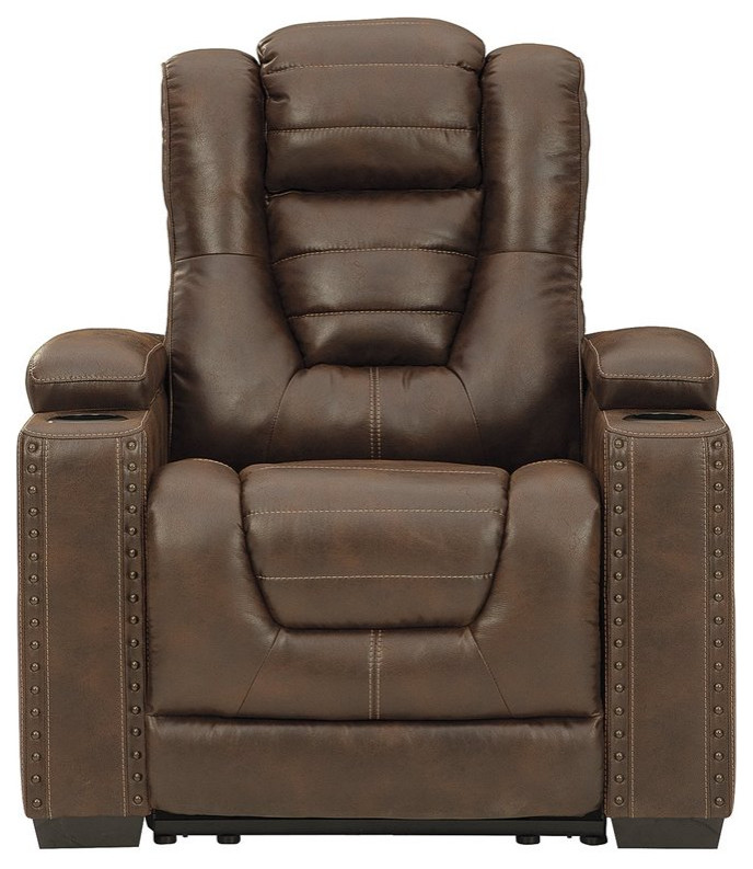 Ashley Furniture Owner  x27s Box Faux Leather Power Recliner in Thyme   Contemporary   Recliner Chairs   by Homesquare  Houzz