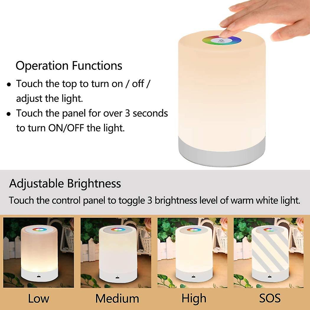 Led Night Light，smart Bedside Table Lamp，dimmable Touch Control， Usb Rechargeable，portable，rgb Color Changing For Kids，bedroom Camping (warm White)