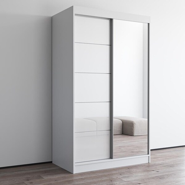 Aria High Gloss 2-door Modern Wardrobe with Mirror - - 28494566