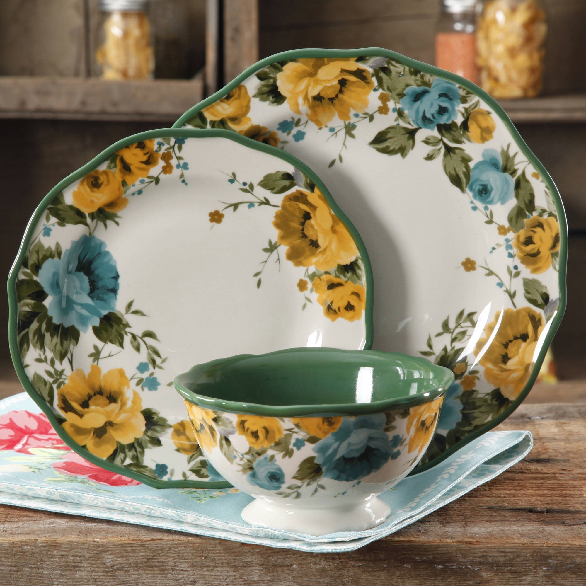 The Pioneer Woman Rose Shadow 12-Piece Dinnerware Set