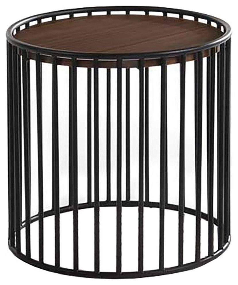 Modrest Bronson Round Modern Metal  ampVeneer End Table in Walnut/Black   Industrial   Side Tables And End Tables   by Homesquare  Houzz