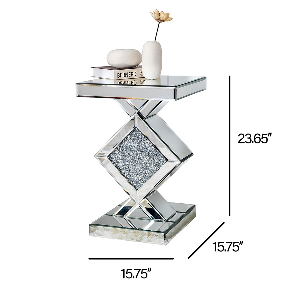 Rectangular Mirrored Glass End Table Modern Silver Accent Table