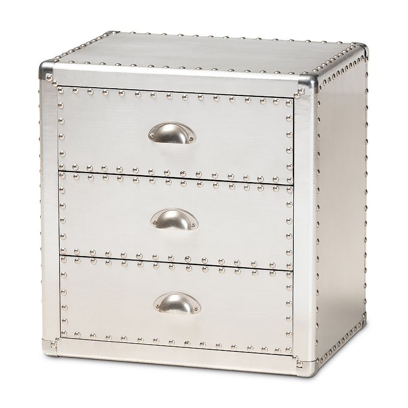 Baxton Studio Armel Silver 3-Drawer Nightstand