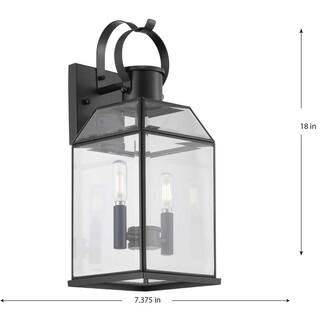 Progress Lighting Canton Heights 18 in. 2-Light Matte Black Transitional Outdoor Wall Lantern with Clear Beveled Glass P560142-031