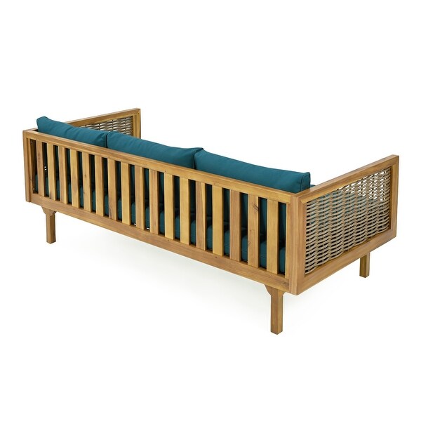 Aidan Farmhouse Outdoor 3 Seater Daybed with Fabiric Cushion by Christopher Knight Home