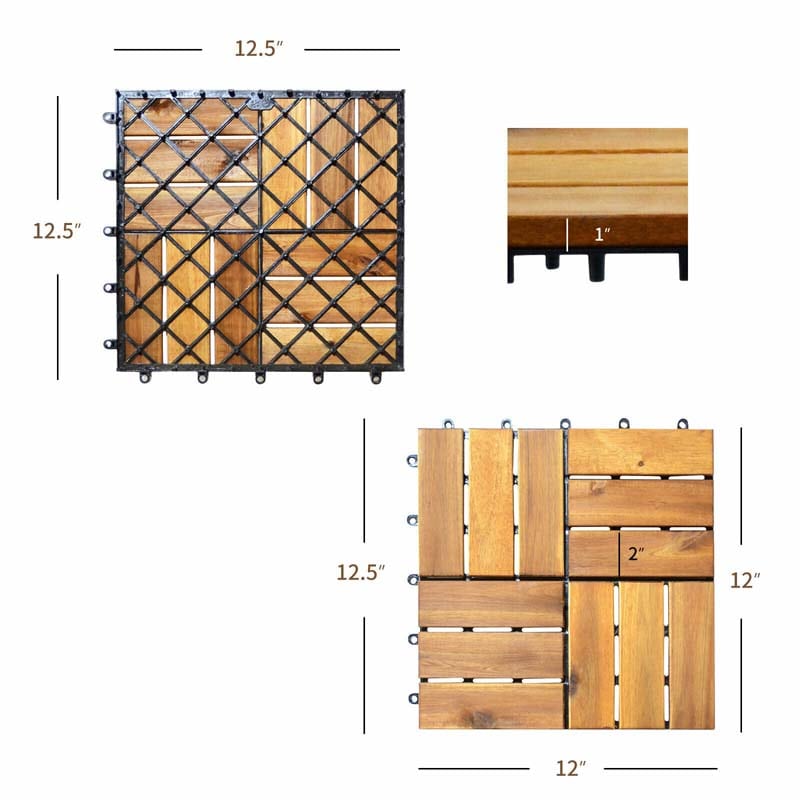 27 Pcs Interlocking Patio Deck Tiles, 12 x 12in Acacia Wood Floor Tiles, 27 sq. Ft Wood Composite Deck Flooring Pavers