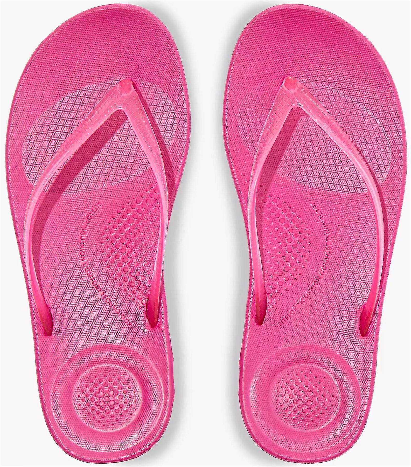 Fitflop iQushion Transperent Fuchsia Rose Womens Beach Flip Flops